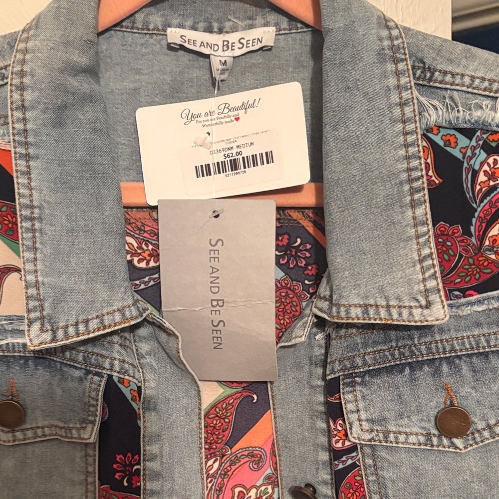 Stylish Blue and Red Paisley Jean Jacket - Picture 2 of 3
